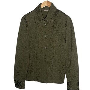 J. Jill | Green Floral Embossed Button Front Blazer Jacket